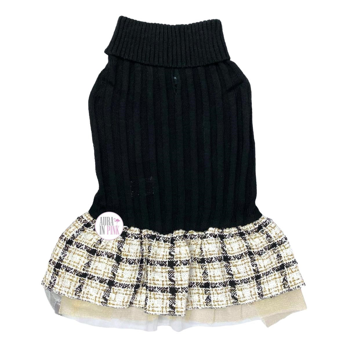 Cynthia Rowley Black Cable Knit & Plaid Peplum Tutu Sweater Dress Dog Aura In Pink Inc. Cynthia Rowley Black Cable Knit & Plaid Peplum Tutu Sweater Dress Dog Aura In Pink Inc.