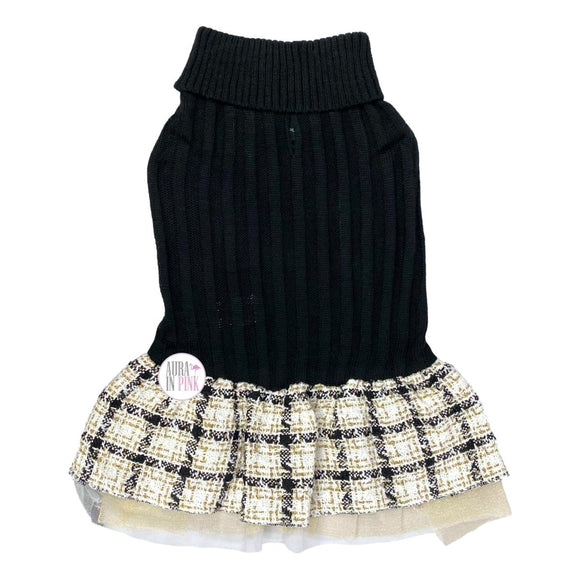 Cynthia Rowley Black Cable Knit & Plaid Peplum Tutu Sweater Dress Dog – Aura In Pink Inc