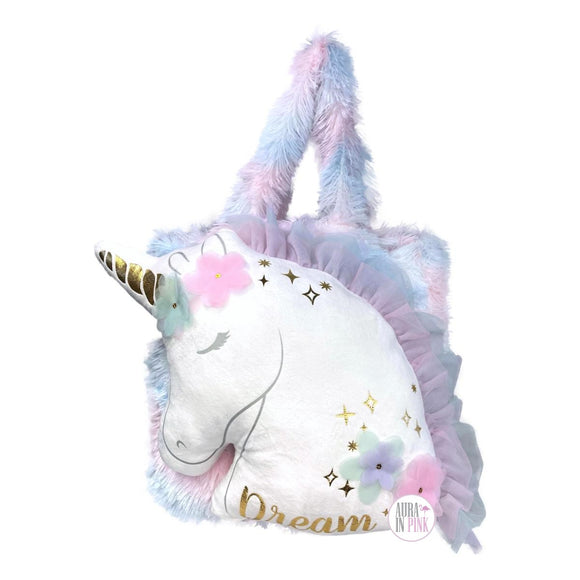 Cynthia Rowley Kids Unicorn Pillow & Cotton Candy Rainbow Pastel Lux Soft Faux Fur Throw Blanket Set 50
