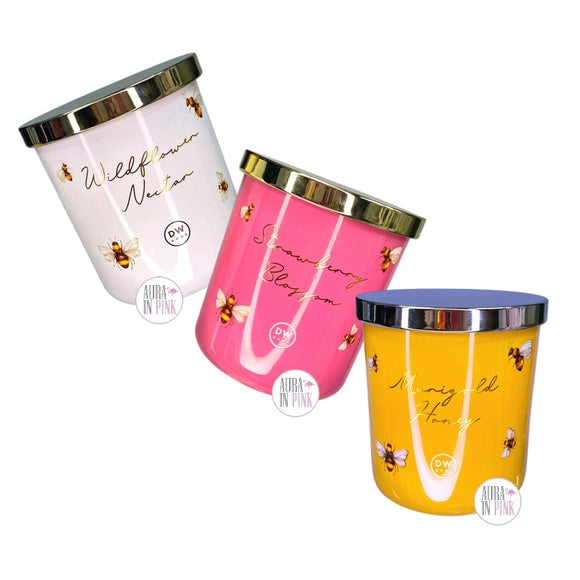 DW Home Honeybee Collection Richly Scented & Hand Poured Candles in Glass Jars w/Lids