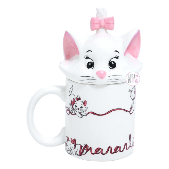 Disney The Aristocats 3D Marie Cat Top Pink Ribbon Covered White & Pink Ceramic Coffee Mug