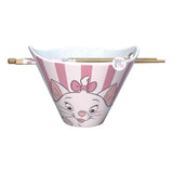 Disney Aristocats Marie Set aus rosa und weiß gestreifter Ramen-Nudelschüssel und Essstäbchen aus Keramik