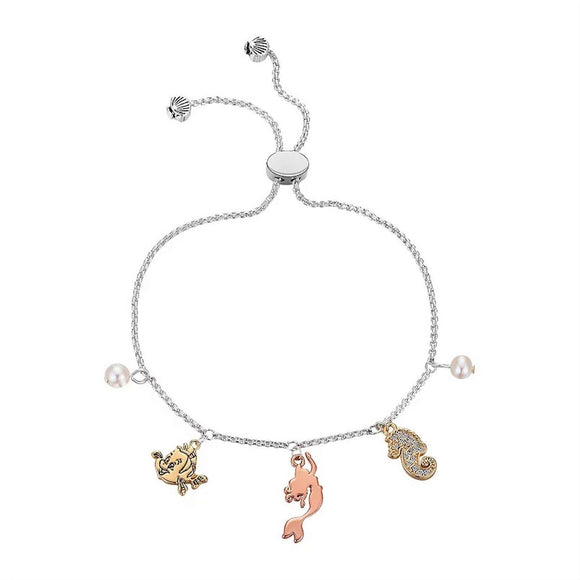Disney The Little Mermaid Ariel Part Of Your World Dangling Charms Fine Silver Plated Adjustable Lariat Bracelet