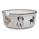 Eccolo Beth Briggs Watercolor Multi-Breed Dogs Woof White Ceramic Dog Bowl