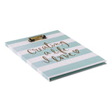 Eccolo Dayna Lee Collection Creating A Life I Love Aqua & White Striped Padfolio Clipboard w/Ruled Notepad