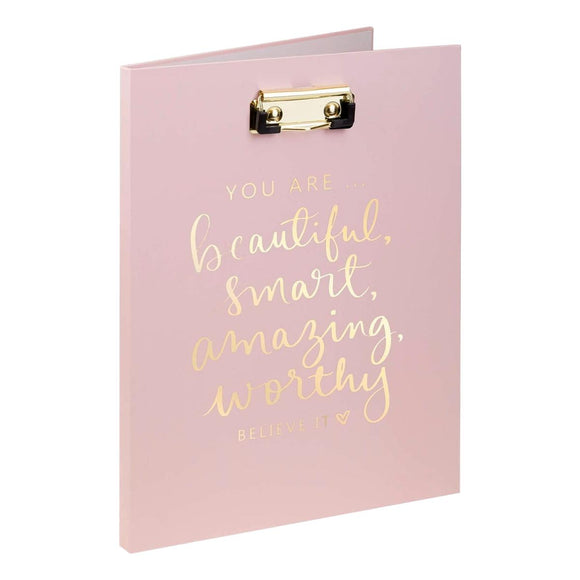 Eccolo Dayna Lee Collection You Are… Beautiful, Smart, Amazing, Worthy Believe It Pink Padfolio Clipboard w/Ruled Notepad