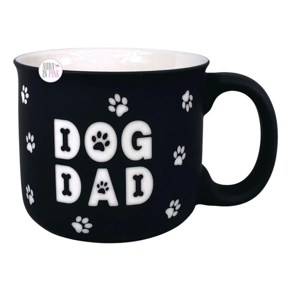 Eccolo Dog Dad Matte Black & Ivory Paw Prints Large Soft Touch Ceramic Coffee Mug