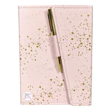 Eccolo Galaxy Gold Stars Pink Leatherette Ruled Folio Journal & Gold Pen Set