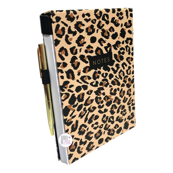 Eccolo Set mit Hardcover-Notizblock mit Leopardenmuster und goldenem Stift