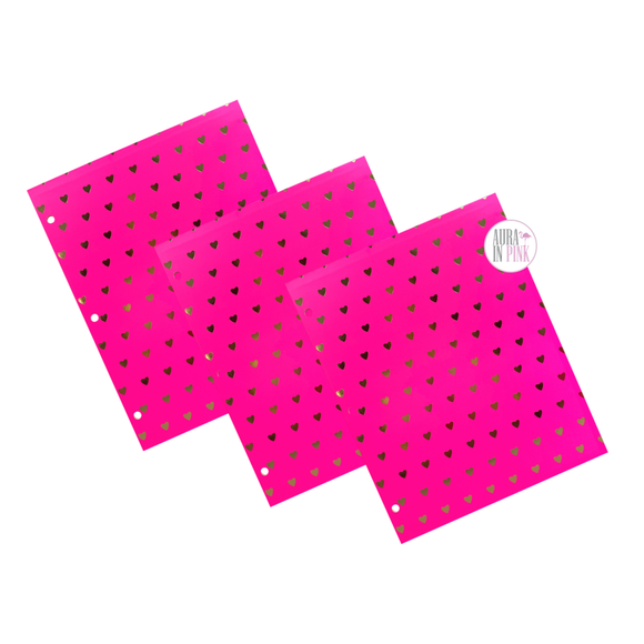 Eccolo Reflective Gold Hearts Hot Pink Pocket Folders Set Of 3