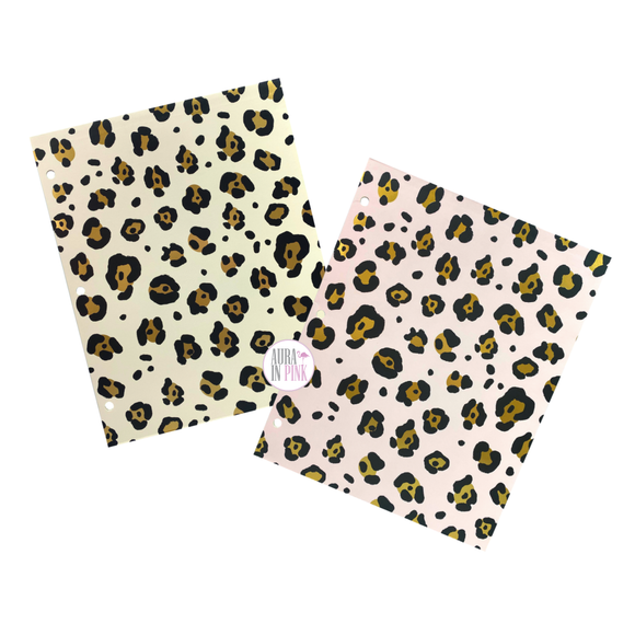 Eccolo Reflective Gold Pink & Tan Leopard Print Pocket Folders Set Of 2