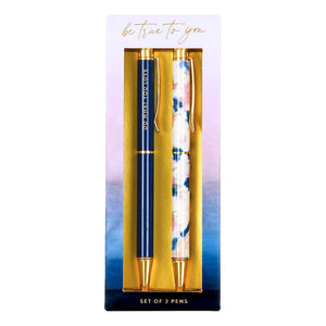 Eccolo & Two If By Sea Inspirational Do What You Love Gold Navy Blue Pink Marbled Pen Set of 2