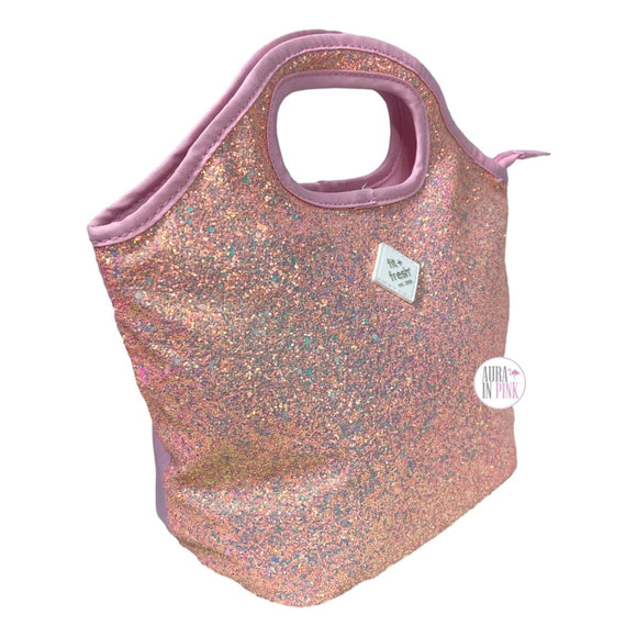 Fit And Fresh Pink Iridescent Chunky Glitter Insulated Lunch Tote Bag