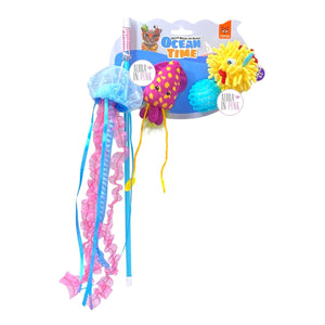 Fofos Pet Ocean Time Jellyfish Teaser Wand Ocean Friends 4-Piece Catnip Cat Toy Set