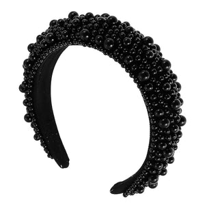 French Connection Faux Black Pearl Fancy Padded Thick Headband