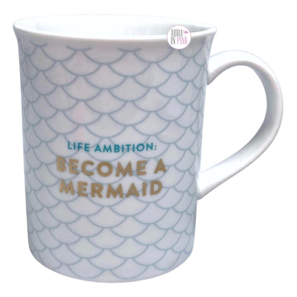 Fringe Studio Life Ambition: Become A Mermaid Aqua Scales White Ceramic Coffee Mug