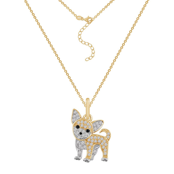 Gemour Sterling Silver Gold Plated Chihuahua Puppy CZ Pendant Necklace