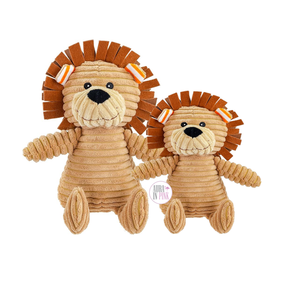 Giftable World Corduroy Lion Crinkle Squeaky Plush Dog Toys - Assorted Sizes