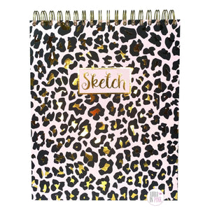 Gold Leopard Print Pink Large Spiral Bound Sketch Pad