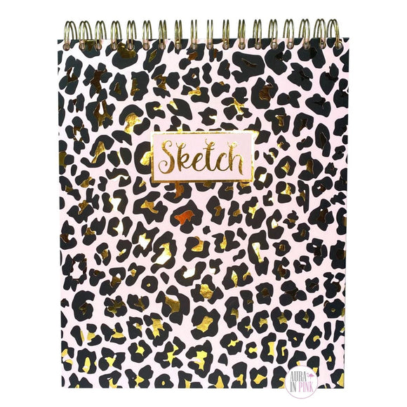Gold Leopard Print Pink Large Spiral Bound Sketch Pad