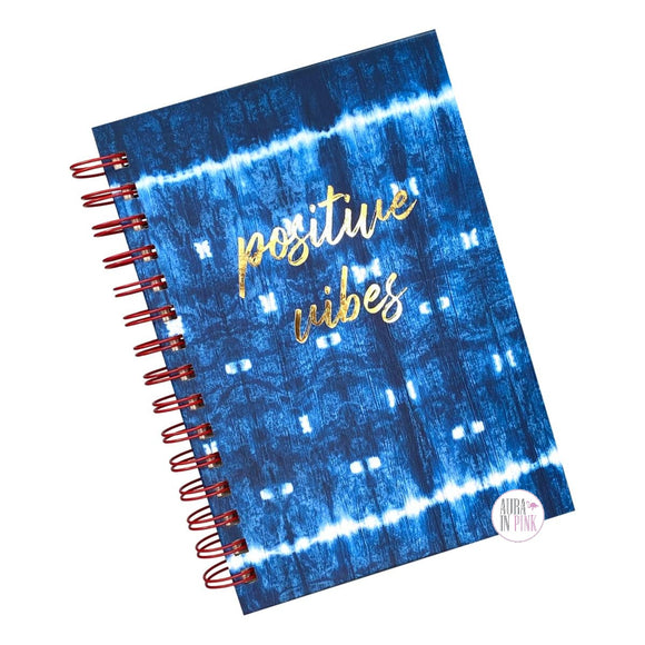 Graphique De France Positive Vibes Gold Scripted Shibori Blue White Power Wave Spiral-Bound Notebook