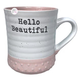 Heartland Hive Kaffeetasse aus Keramik mit Prägung „Hello Beautiful“ in Elfenbein und Rosa