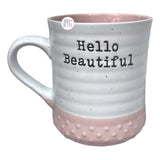 Heartland Hive Debossed Hello Beautiful Ivory & Pink Ceramic Coffee Mug