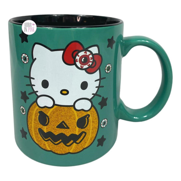 Hello Kitty von Sanrio Halloween Glitzer Jack-O-Lantern Grün & Schwarz Keramik Kaffeetasse