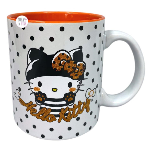 Hello Kitty von Sanrio Halloween Glitzer Gefängnisvogel Schwarz gepunktet Weiß & Orange Keramik Kaffeetasse