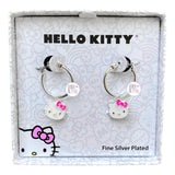 Hello Kitty By Sanrio Hello Kitty Face Pink Bow Licensed Enamel Fine Silver Plated Hoop Dangle Earrings