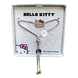 Hello Kitty By Sanrio Hello Kitty Face Red Bow Licensed CZ Crystal Bling Fine Silver Plated Lariat Bracelet