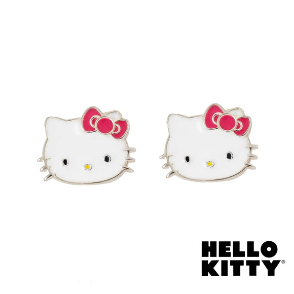 Hello Kitty By Sanrio Hello Kitty Face Red Bow Licensed Enamel Fine Silver Plated Stud Earrings