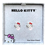Hello Kitty von Sanrio – Ohrstecker mit Hello Kitty-Gesicht und roter Schleife, lizenziertes Emaille, fein versilbert