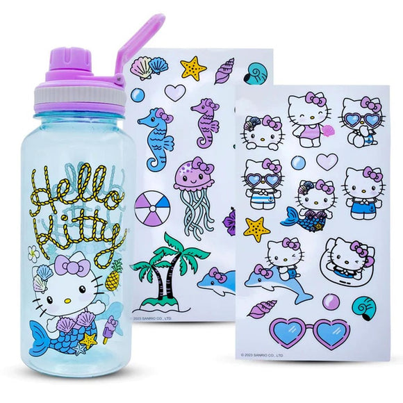Hello Kitty von Sanrio – Mermaid Kitty Mercat – Tropische nautische Sportflasche mit Griff und Aufklebern