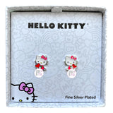 Hello Kitty von Sanrio – Hello Kitty hält ein rotes Herz – lizenzierte Ohrstecker aus Emaille, fein versilbert