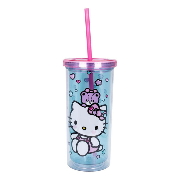 Hello Kitty von Sanrio Stacked Donuts Blau-Rosa Doppelwandiger Becher mit Deckel und Strohhalm