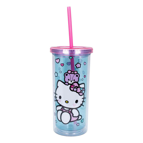 Hello Kitty By Sanrio Stacked Donuts Blue Pink Double Wall Tumbler w/Lid & Straw