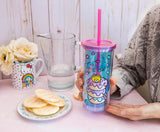 Hello Kitty By Sanrio Stacked Donuts Blue Pink Double Wall Tumbler w/Lid & Straw