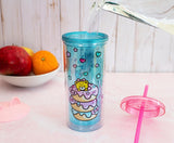 Hello Kitty By Sanrio Stacked Donuts Blue Pink Double Wall Tumbler w/Lid & Straw