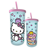Hello Kitty By Sanrio Stacked Donuts Blue Pink Double Wall Tumbler w/Lid & Straw