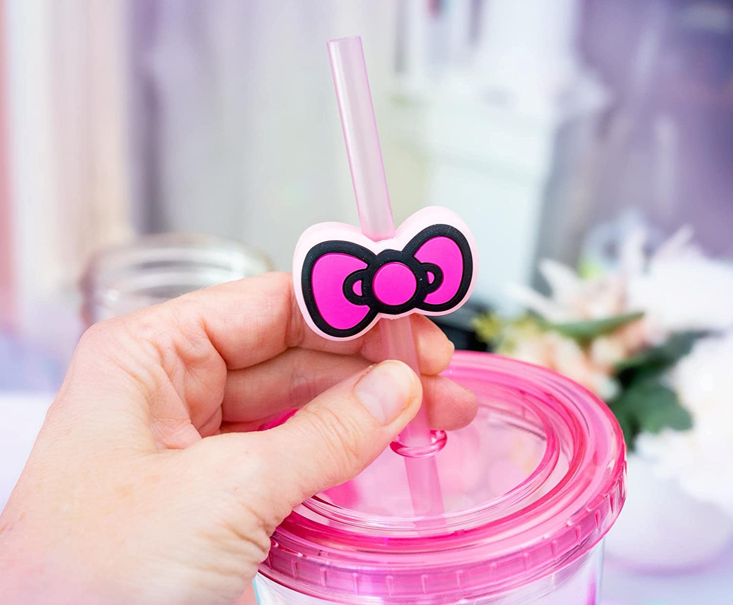 Sanrio Hello Kitty Pink Plastic Tumbler With Lid and Straw