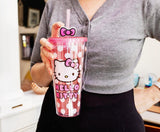 Hello Kitty By Sanrio White Polka Dot Pink Double Wall Tumbler w/Lid & Bow Topper Straw