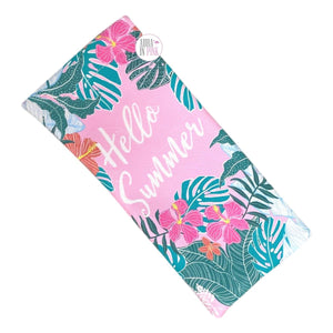 Hello Summer Tropical Hibiscus Flowers & Foliage Pink Snap Close Soft Pouch Eyeglasses Case