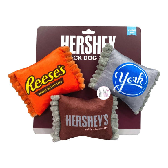 Hershey 3-Piece Reese's York & Hershey's Candy Bar Squeaky Crinkle Plush Dog Toy Set