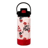 Hydraflow Hybrid Girl Power Pink & Red Stainless Steel Triple Wall Vacuum Flip Top Bottle w/Handle & Silicone Boot