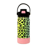 Hydraflow Hybrid Pastel Rainbow Cheetah Print Stainless Steel Triple Wall Vacuum Flip Top Bottle w/Handle & Silicone Boot