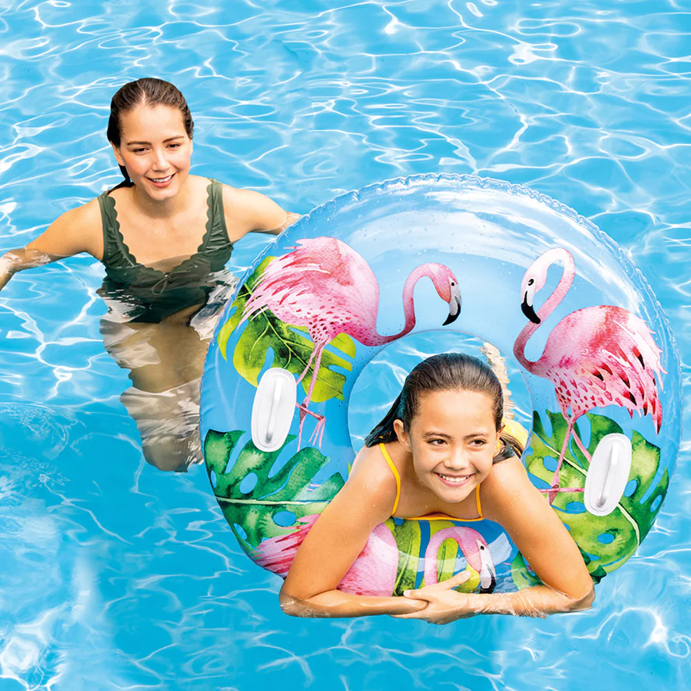 Intex Lush Tropical Pink Flamingos Transparent Tube Pool Float – Aura ...