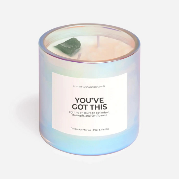 Jill & Ally You've Got This Green Aventurine Pear & Vanilla Scented Crystal Manifestation Glass Jar Candle