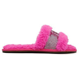 Juicy Couture Ladies Bright Pink Gravity Faux Fur Bling Slide Slippers