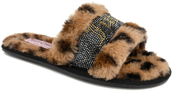 Juicy Couture Ladies Leopard Print Gravity Faux Fur Bling Slide Slippers